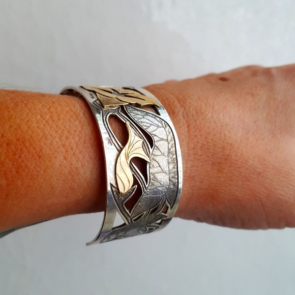 🌙14k & Sterling Cuff Vintage Estate Bracelet - Picture 6 of 11